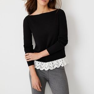Ann Taylor Black Eyelet Mixed Media Sweater